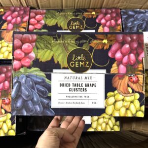 Nho khô nguyên cành Little Gemz thùng 1kg (nho đen móng tay)
