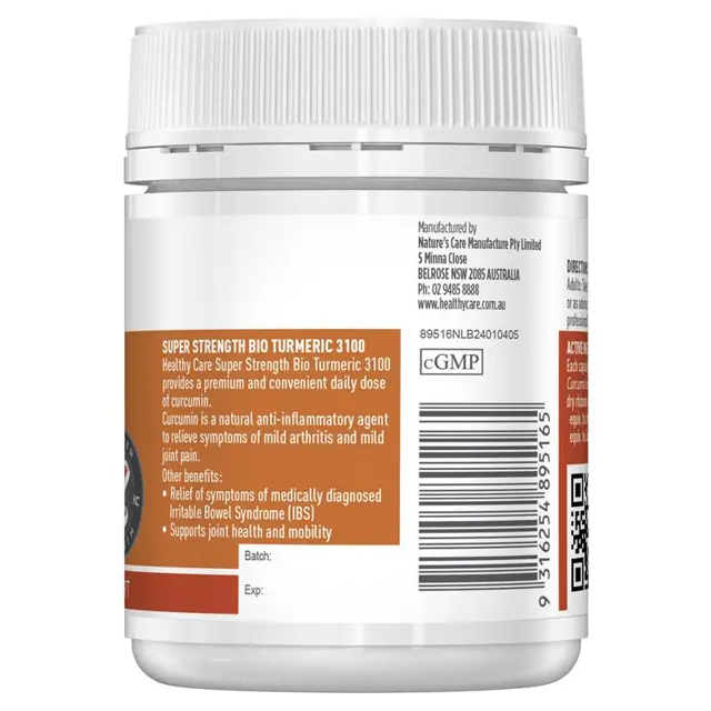 Viên uống bổ sung nghệ sinh học Healthy Care Super Strength 3100mg, 100 viên nang - Ảnh 2